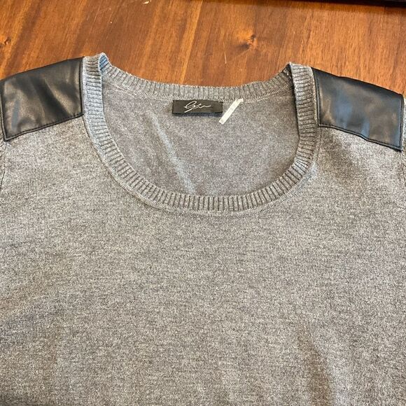 Cyrus Gray Faux Leather Shoulder Detail Sweater - Picture 3 of 5